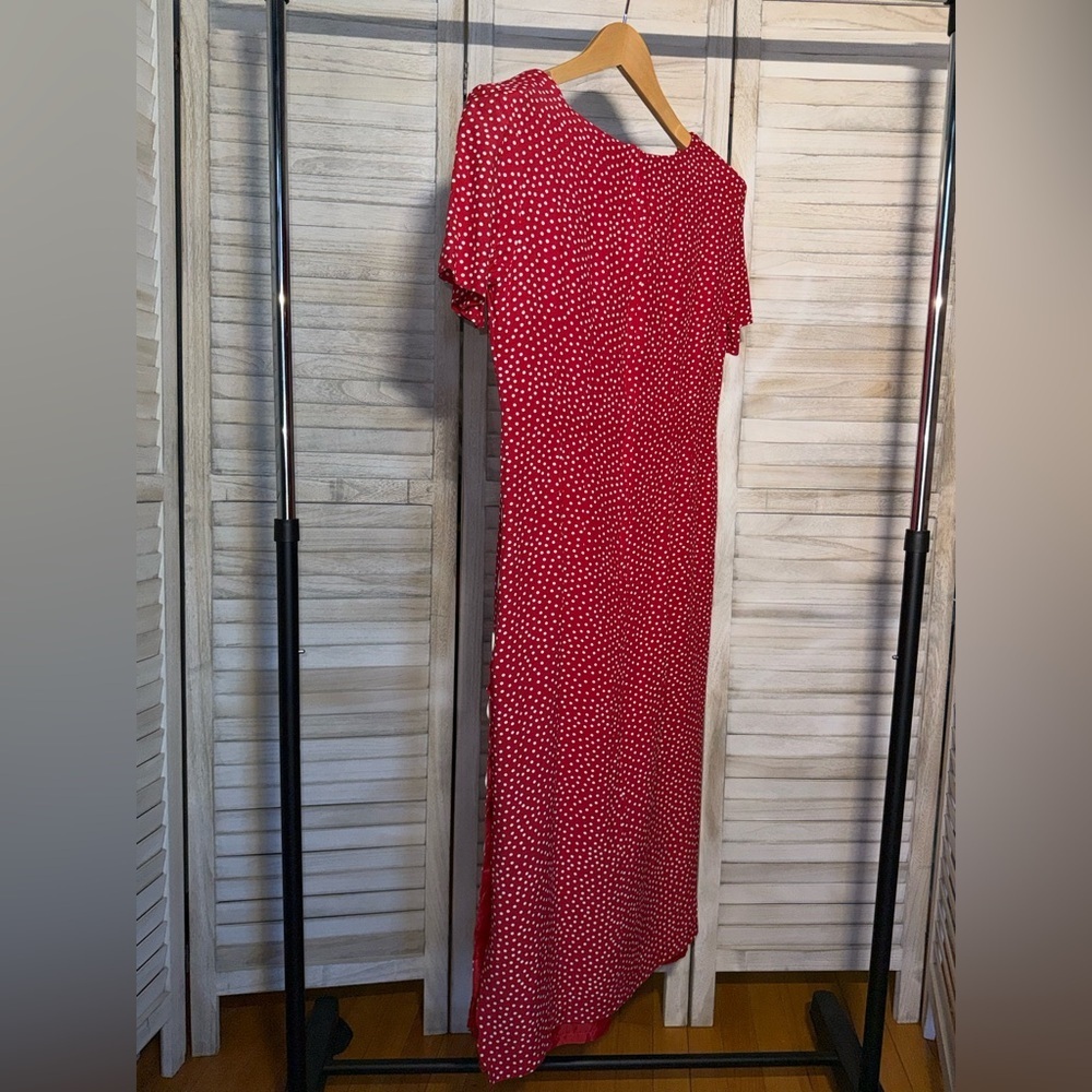 EUC | Vintage 1980s Casual Corner Red Polka Dot Midi Dress - Side Button Size 8 - Picture 4 of 5